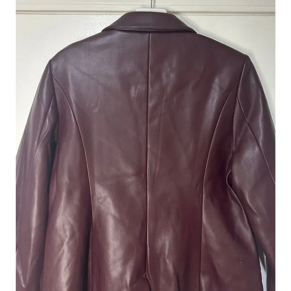 Women’s Plum Faux Leather Blazer Jacket - Picture 12 of 16